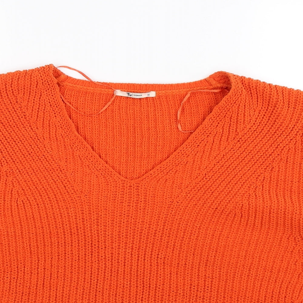 TU Womens Orange  Knit Pullover Jumper Size 16