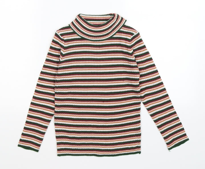 TU Girls Pink Striped Knit Pullover Jumper Size 7 Years