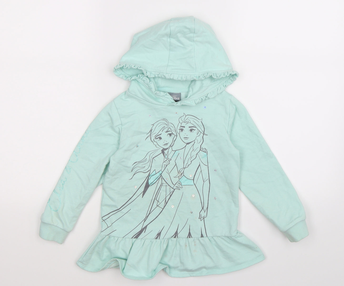 George Girls Green  Jersey Pullover Hoodie Size 4-5 Years  - elsa & anna, frozen