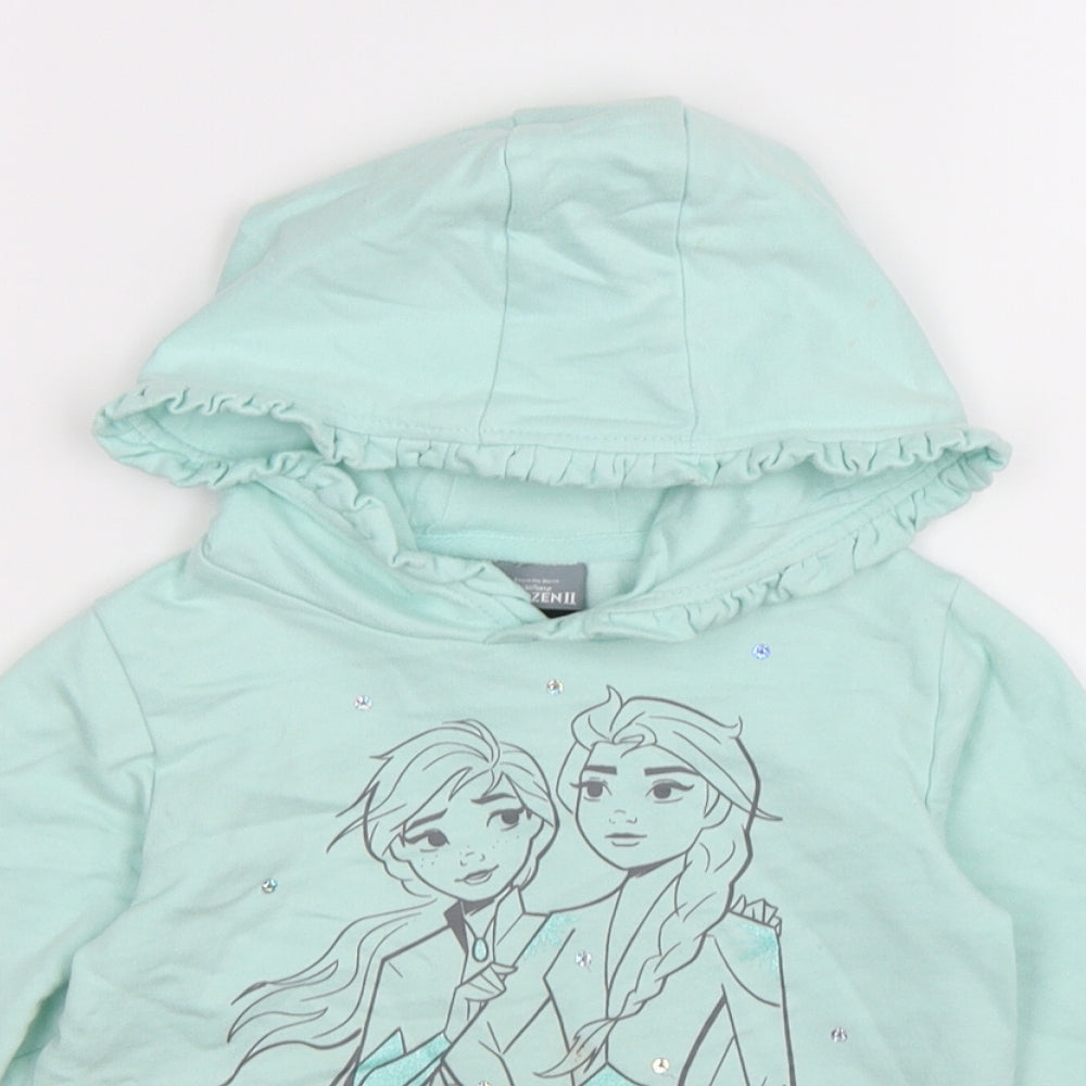George Girls Green  Jersey Pullover Hoodie Size 4-5 Years  - elsa & anna, frozen