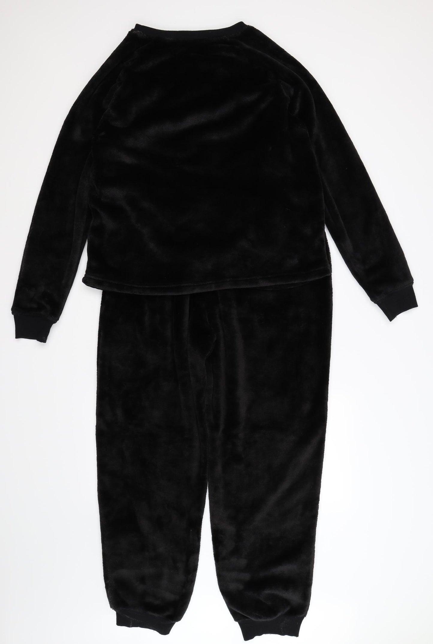 Marks and Spencer Womens Black Animal Print Fleece Top Pyjama Set Size 16  - badger top and bottoms