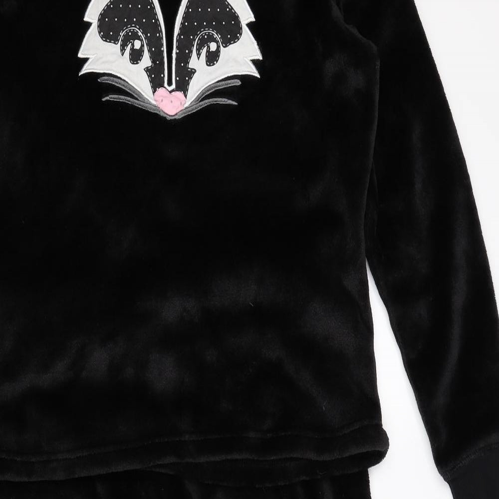 Marks and Spencer Womens Black Animal Print Fleece Top Pyjama Set Size 16  - badger top and bottoms