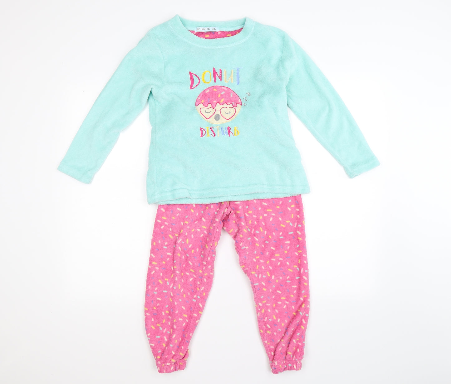 just like you Girls Green Geometric Fleece Cami Pyjama Set Size 8-9 Years  - donut disturb