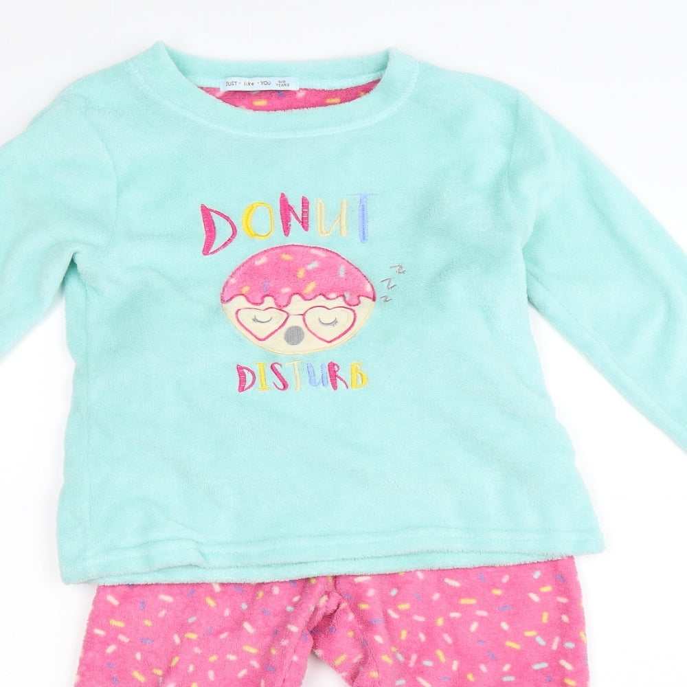 just like you Girls Green Geometric Fleece Cami Pyjama Set Size 8-9 Years  - donut disturb