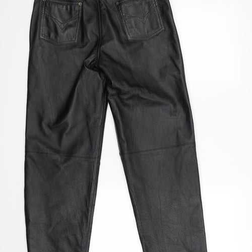 C&A Womens Black   Trousers  Size 10 L30 in - real leather