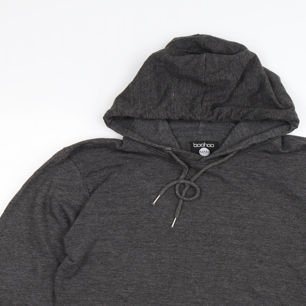 boohoo MAN Mens Grey  Jersey Pullover Hoodie Size XS