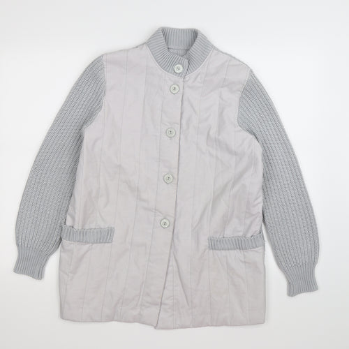 St Michaels  Womens Grey Striped Knit Cardigan Jumper Size 14