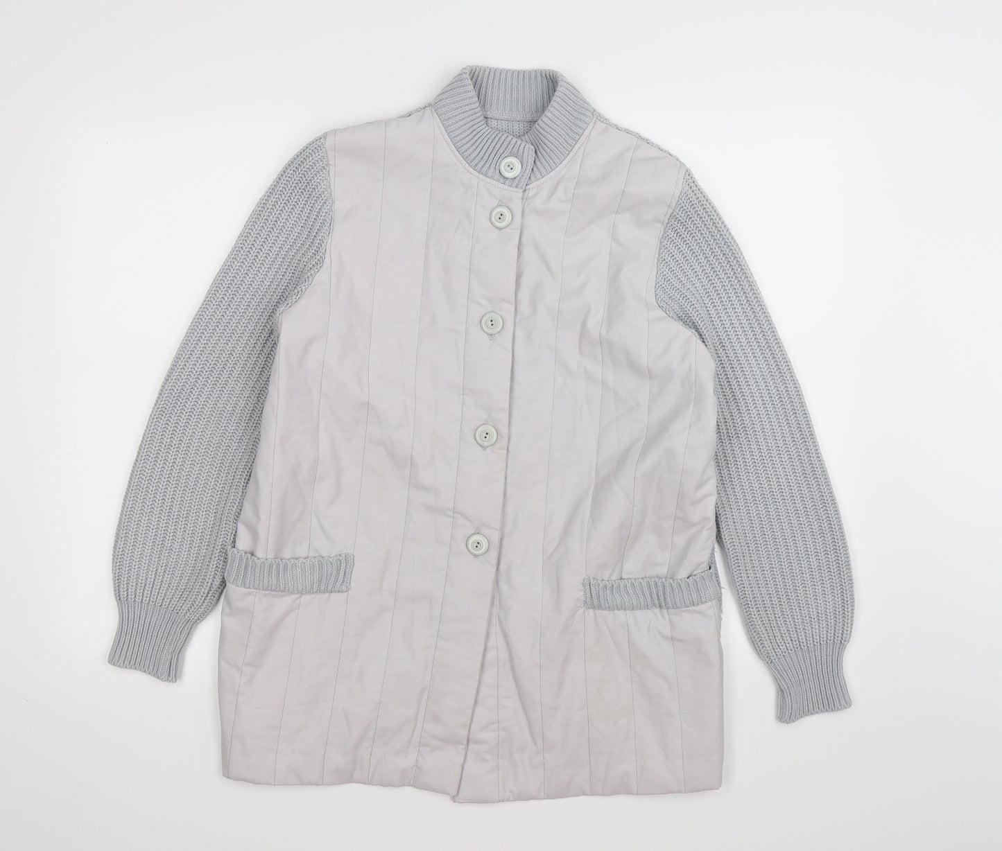 St Michaels  Womens Grey Striped Knit Cardigan Jumper Size 14