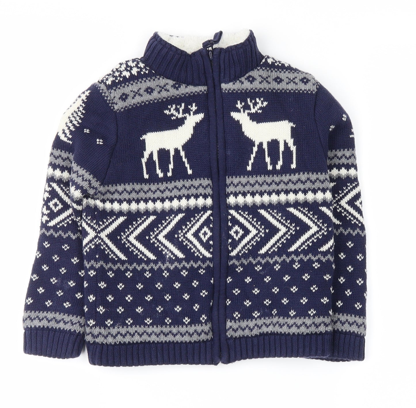 Jarvis Archer Boys Blue Fair Isle  Full Zip Jumper Size 4 Years