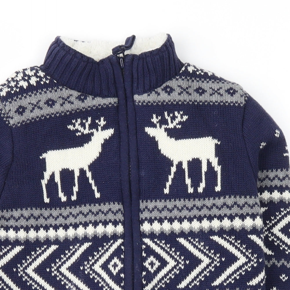 Jarvis Archer Boys Blue Fair Isle  Full Zip Jumper Size 4 Years