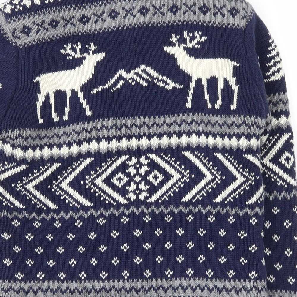 Jarvis Archer Boys Blue Fair Isle  Full Zip Jumper Size 4 Years