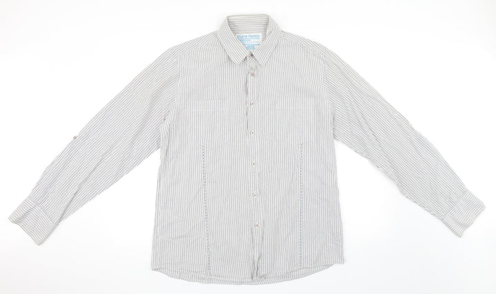 Topman Mens White Striped Button-Up Size L
