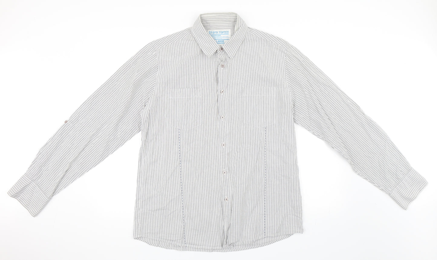 Topman Mens White Striped   Button-Up Size L