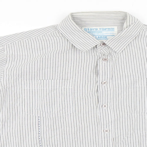 Topman Mens White Striped   Button-Up Size L