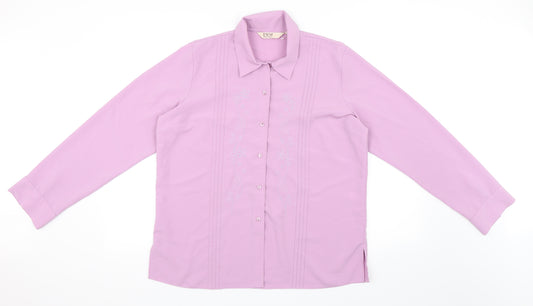 Front view of EWM women’s purple basic button-up, size UK 16