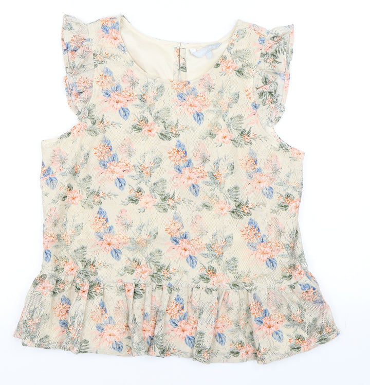 Red Herring Womens Beige Floral Basic Blouse Size 12