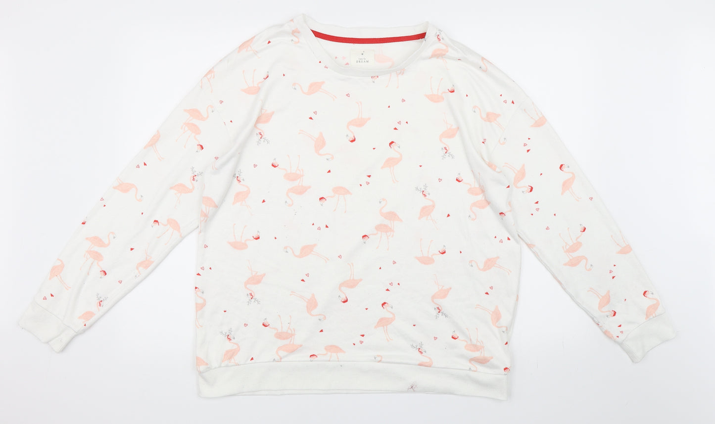 Matalan Womens White Animal Print  Pullover Sweatshirt Size L  - Flamingos