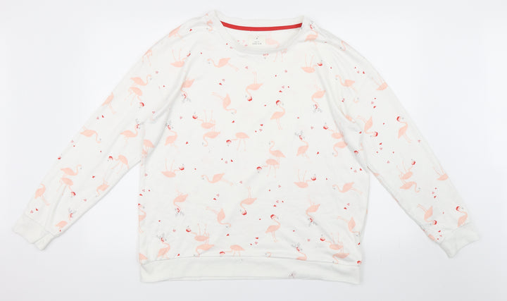 Matalan Womens White Animal Print  Pullover Sweatshirt Size L  - Flamingos