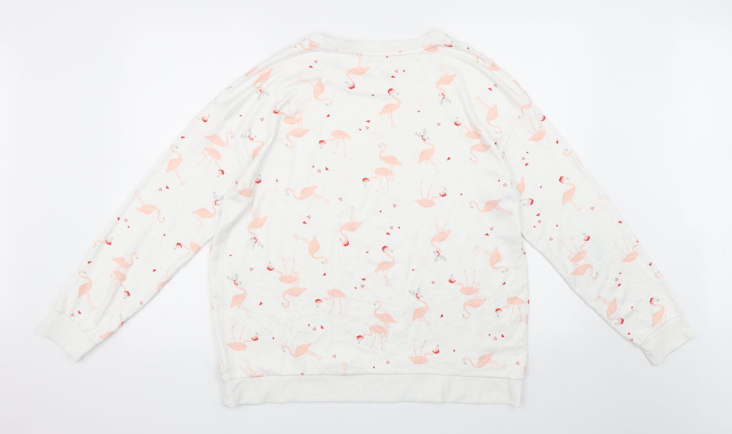 Matalan Womens White Animal Print  Pullover Sweatshirt Size L  - Flamingos