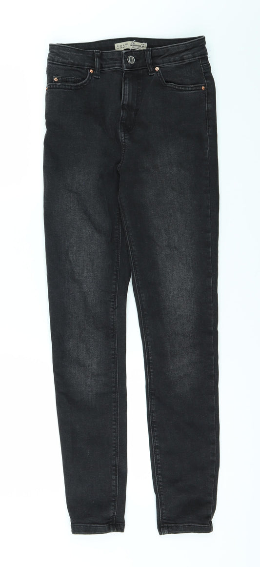 Front view of DenimCo women’s black skinny jeans, size UK 8, 26-inch leg