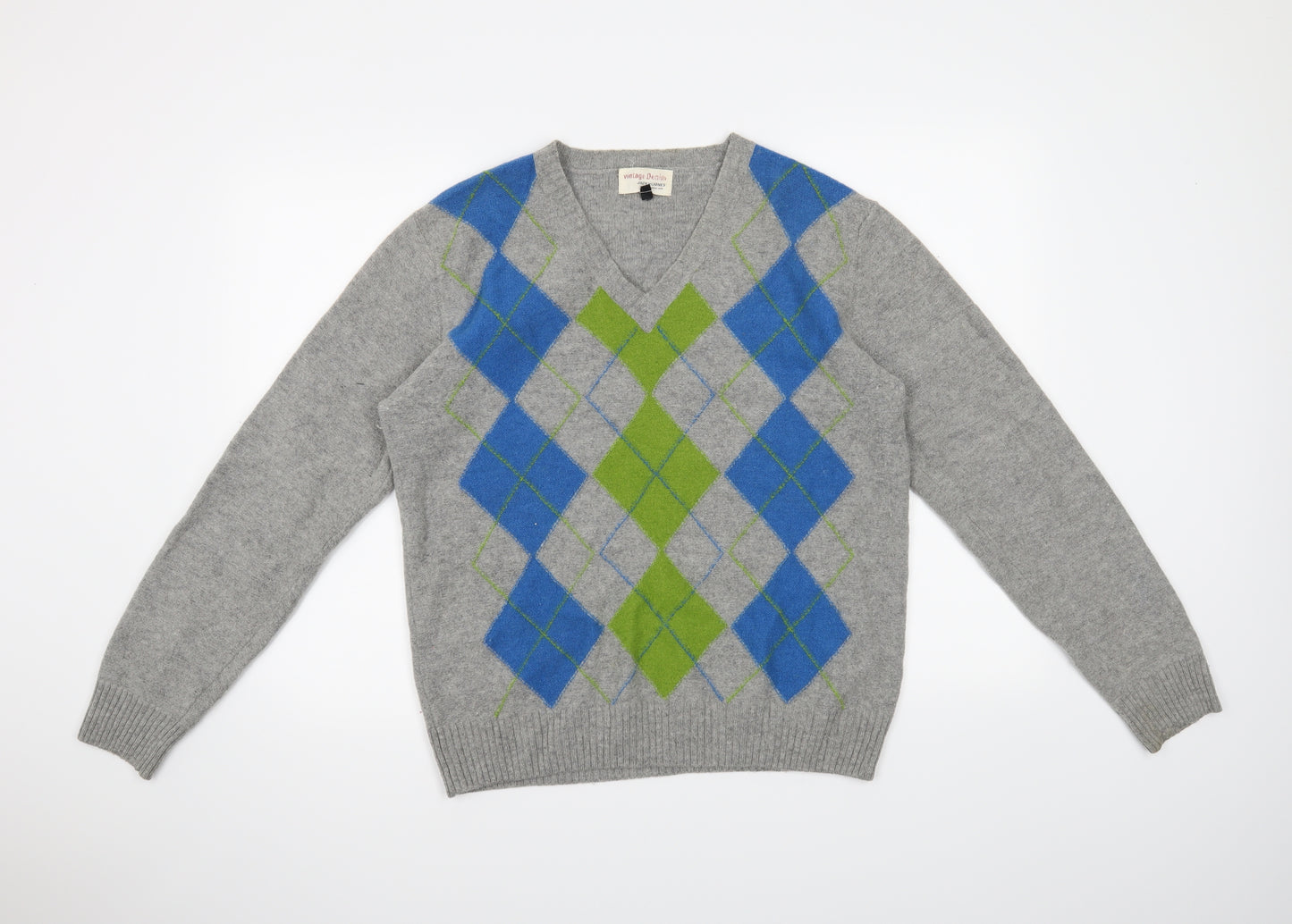 Jack Jones Mens Grey Argyle/Diamond  Pullover Jumper Size M