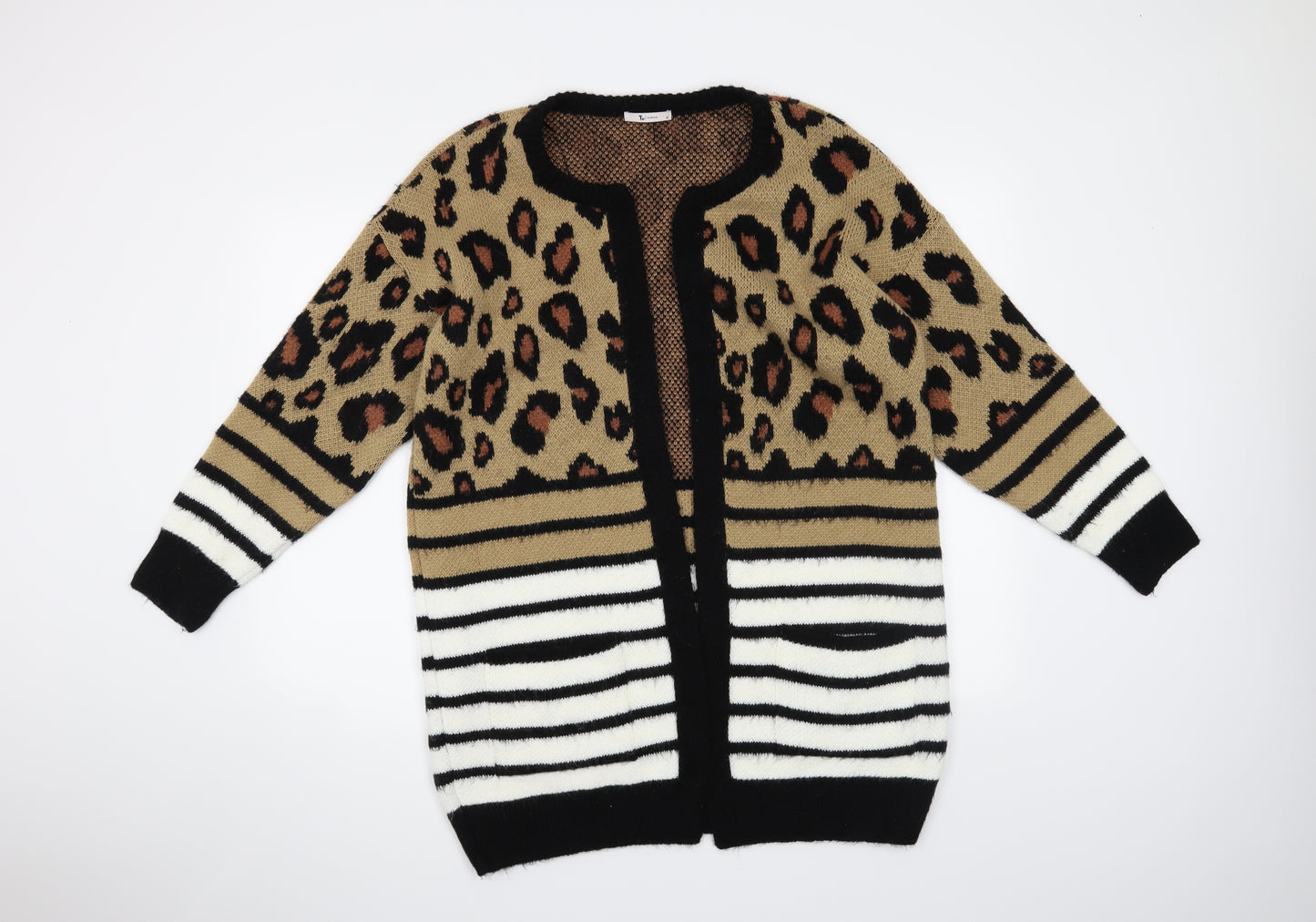 TU Womens Beige Animal Print  Cardigan Jumper Size 14