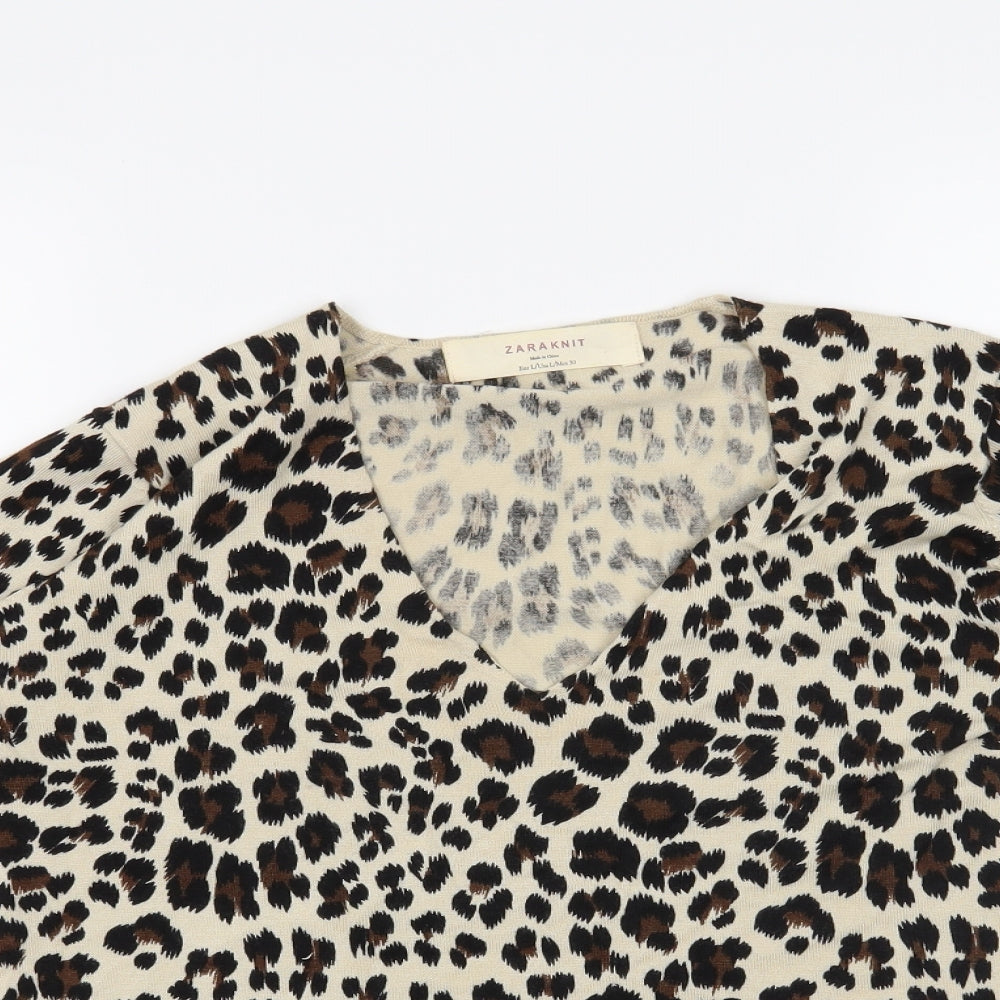 Zara Knit Womens Beige Animal Print  Pullover Jumper Size L