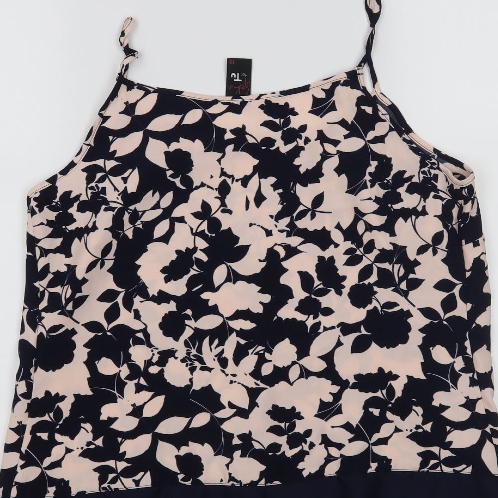 TU Womens Blue Floral  Basic Tank Size 12