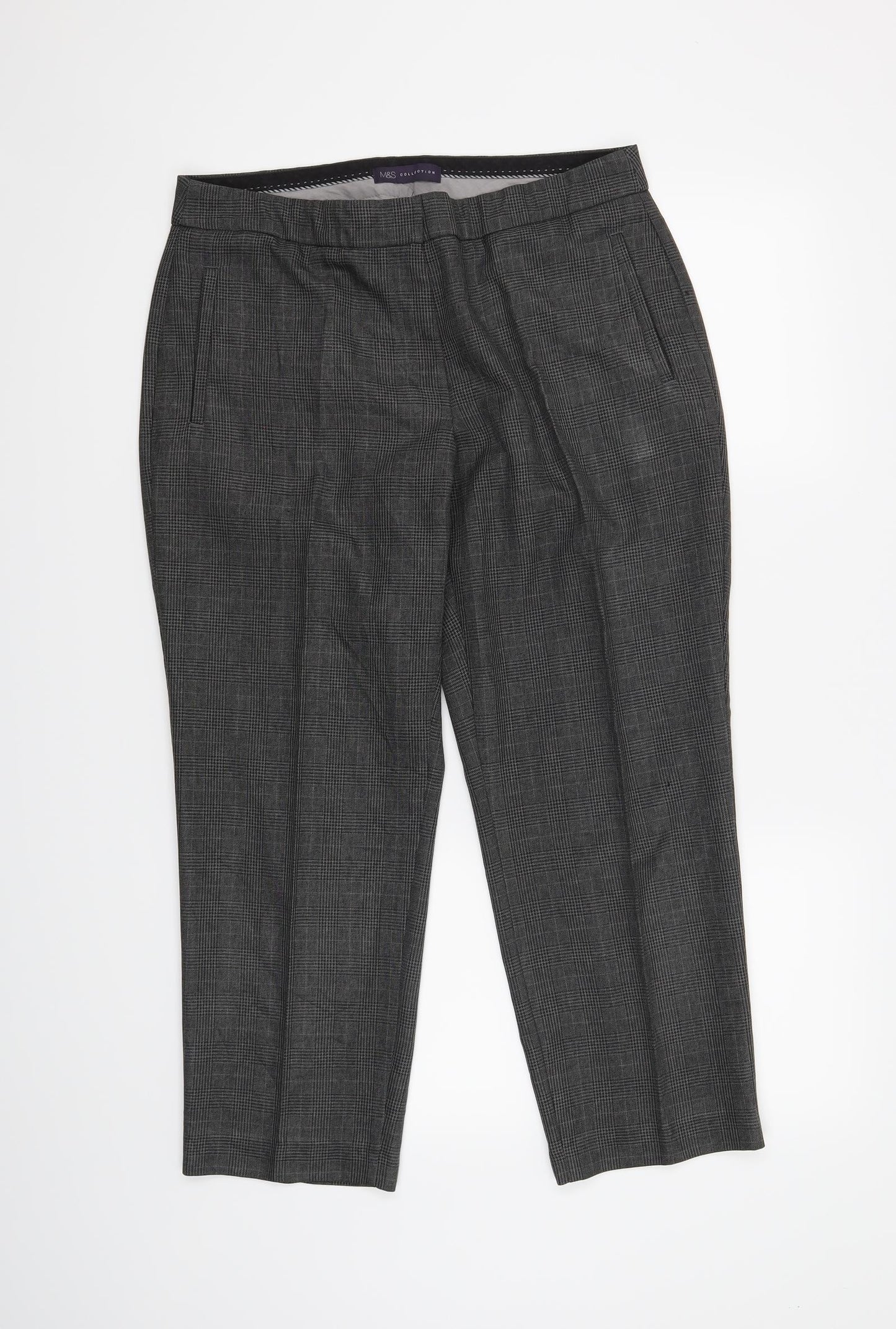 M&S Womens Grey   Cropped Trousers Size 14 L25 in