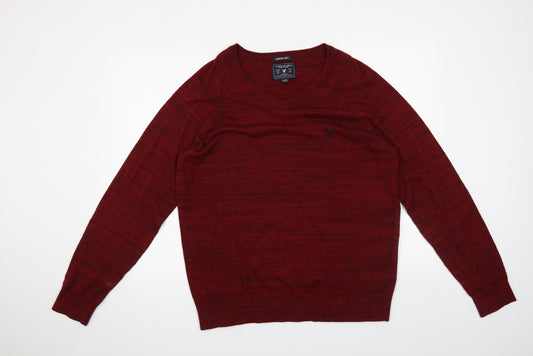 Front view of American Eagle men’s red jumper, size L