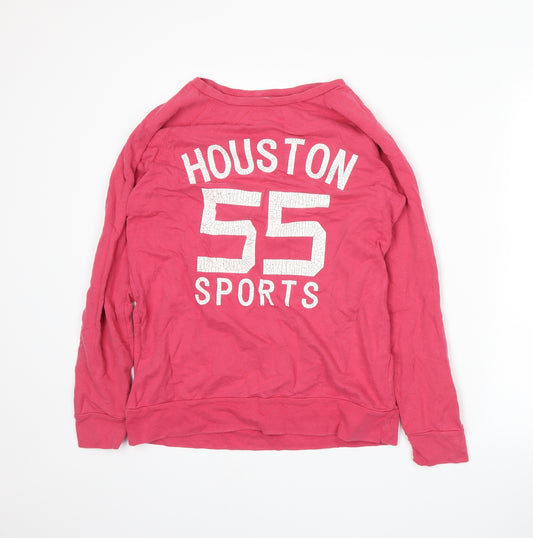 Front view of F&F women’s pink pullover sweatshirt, size UK 10