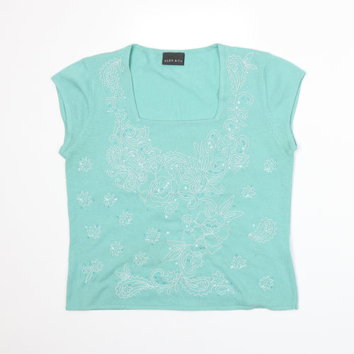Alex & Co Womens Green  Knit Basic T-Shirt Size 14