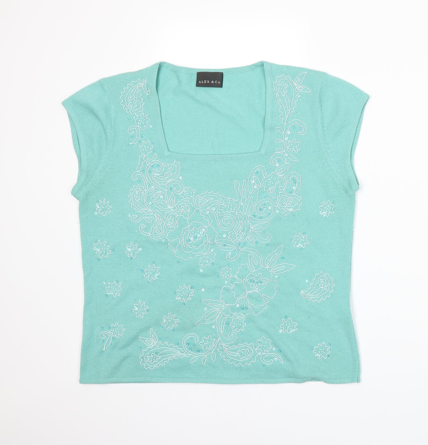 Alex & Co Womens Green  Knit Basic T-Shirt Size 14