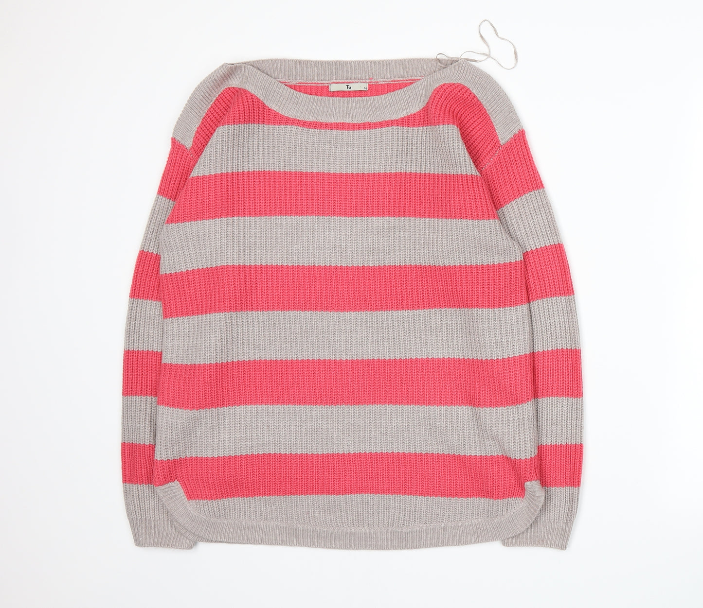 TU Womens Pink Striped Knit Pullover Jumper Size 14