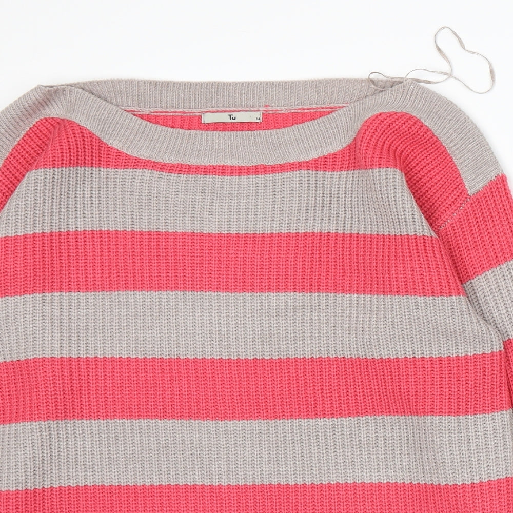 TU Womens Pink Striped Knit Pullover Jumper Size 14