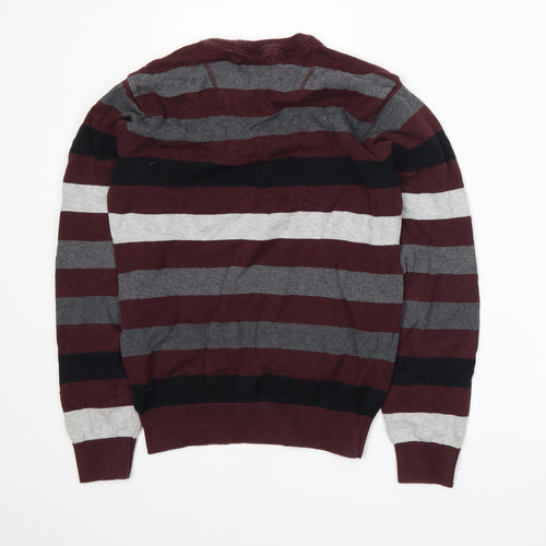 Cedar Wood State Mens Red Striped  Henley Jumper Size S