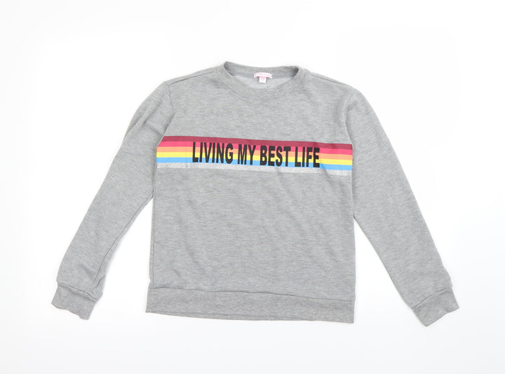 me n u Girls Grey Houndstooth  Pullover Jumper Size 12 Years