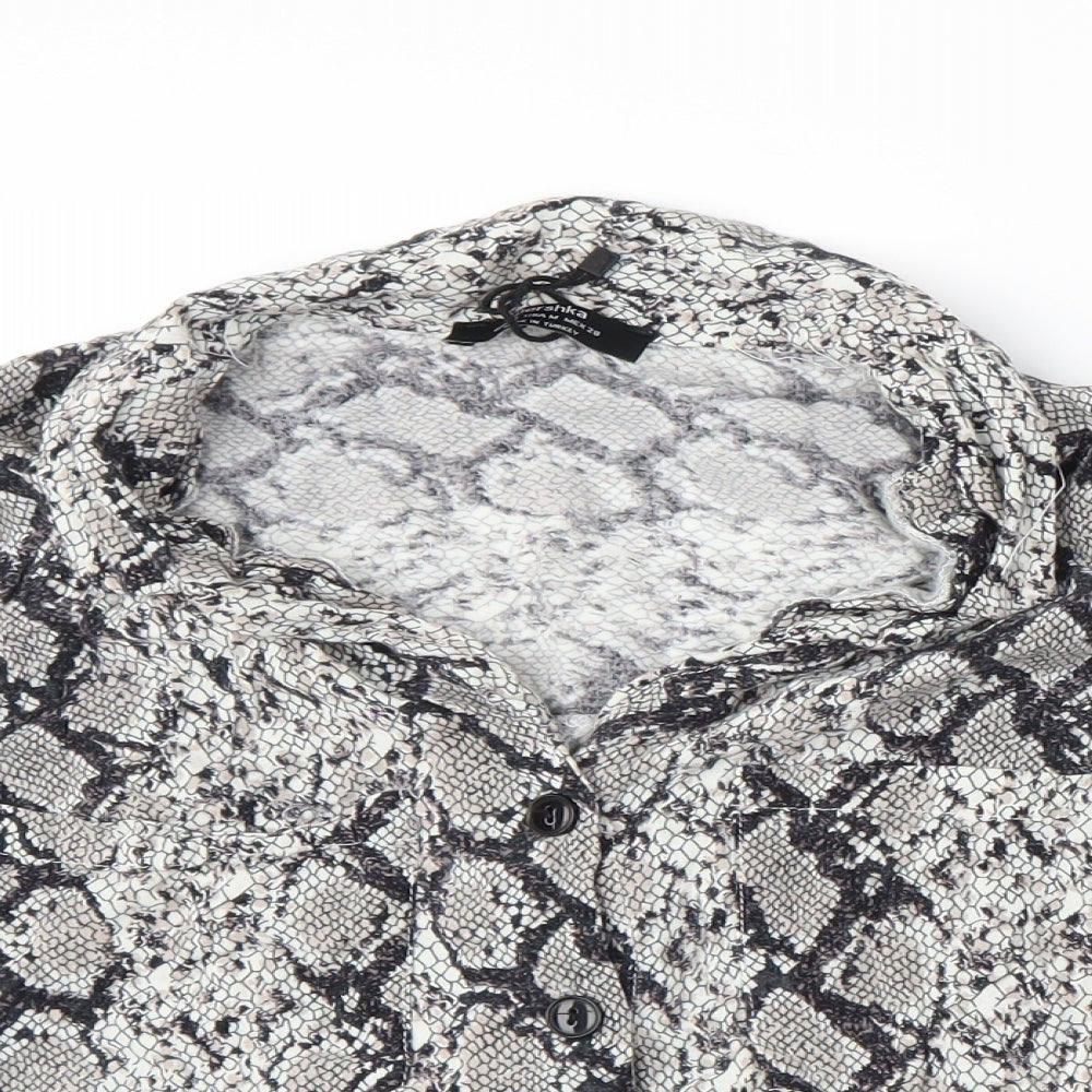 Bershka Womens Multicoloured Animal Print  Cropped Button-Up Size M