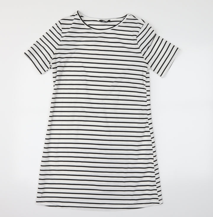 Shein Womens Silver Striped T-Shirt Dress Size S