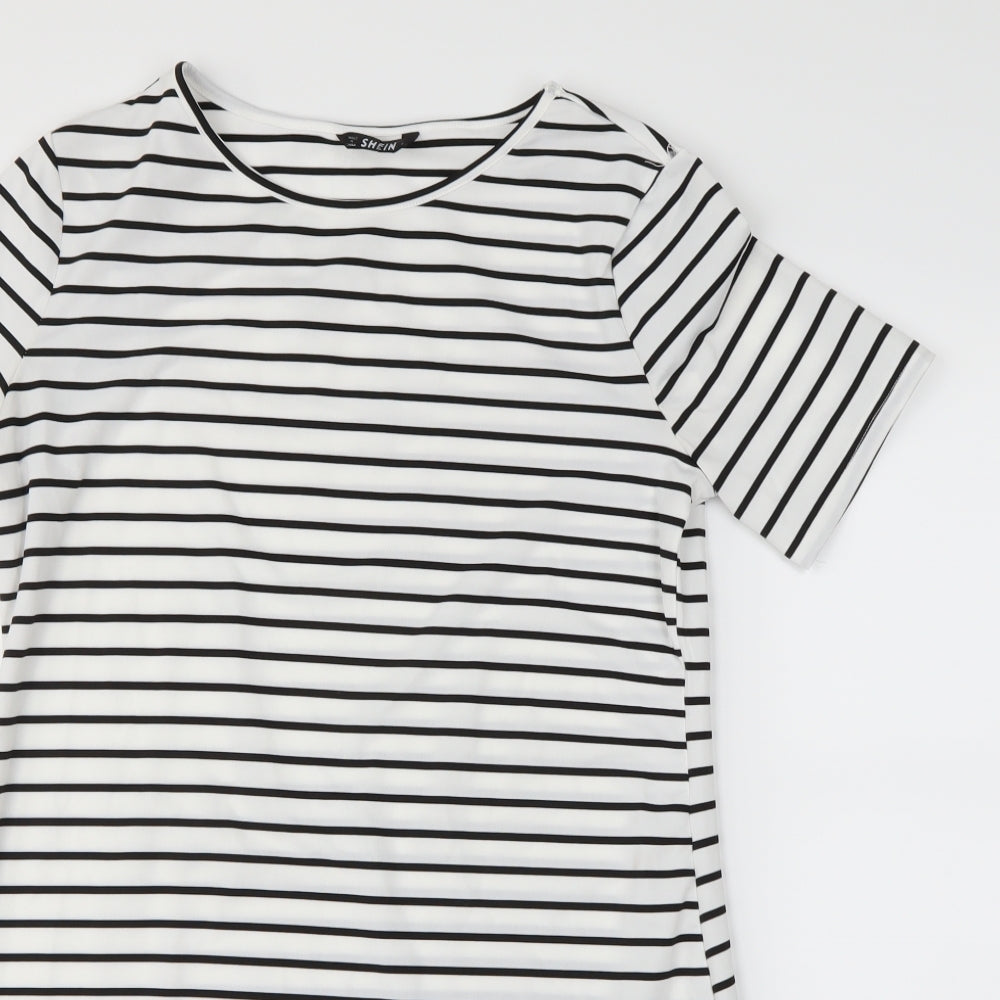 Shein  Womens Silver Striped  T-Shirt Dress  Size S
