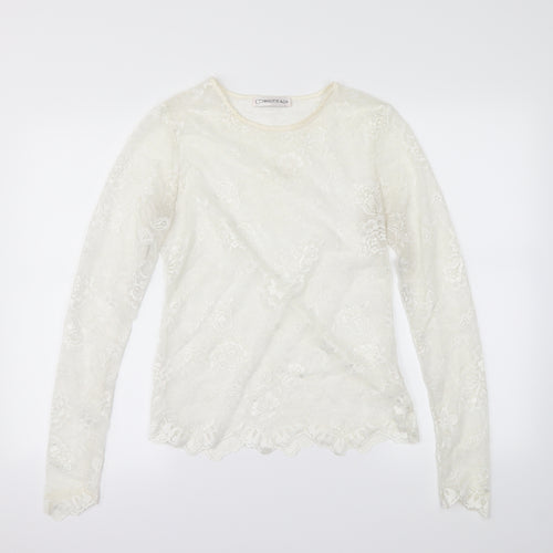 charlotte & co Womens White Floral  Basic Blouse Size S