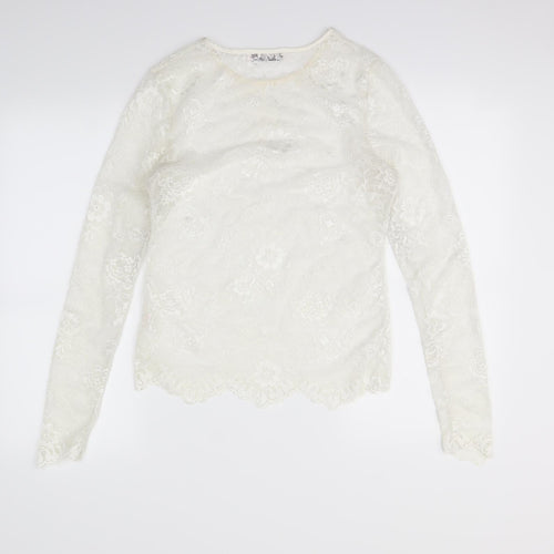 charlotte & co Womens White Floral  Basic Blouse Size S