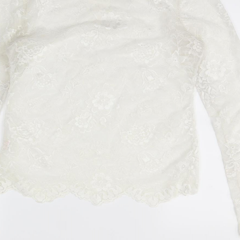 charlotte & co Womens White Floral  Basic Blouse Size S