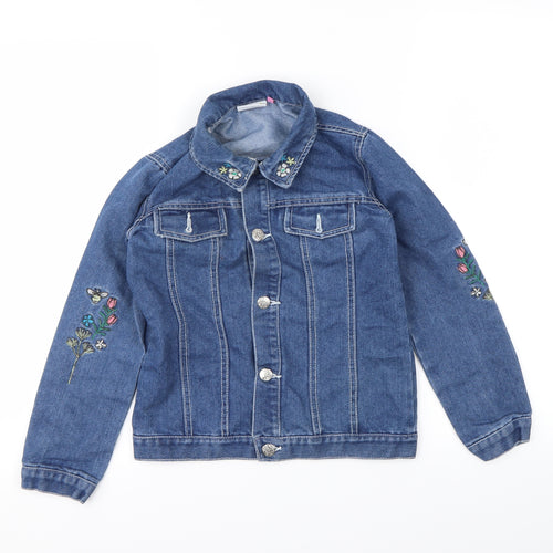 Hullabaloo Girls Blue Floral Denim Jacket  Size 8-9 Years