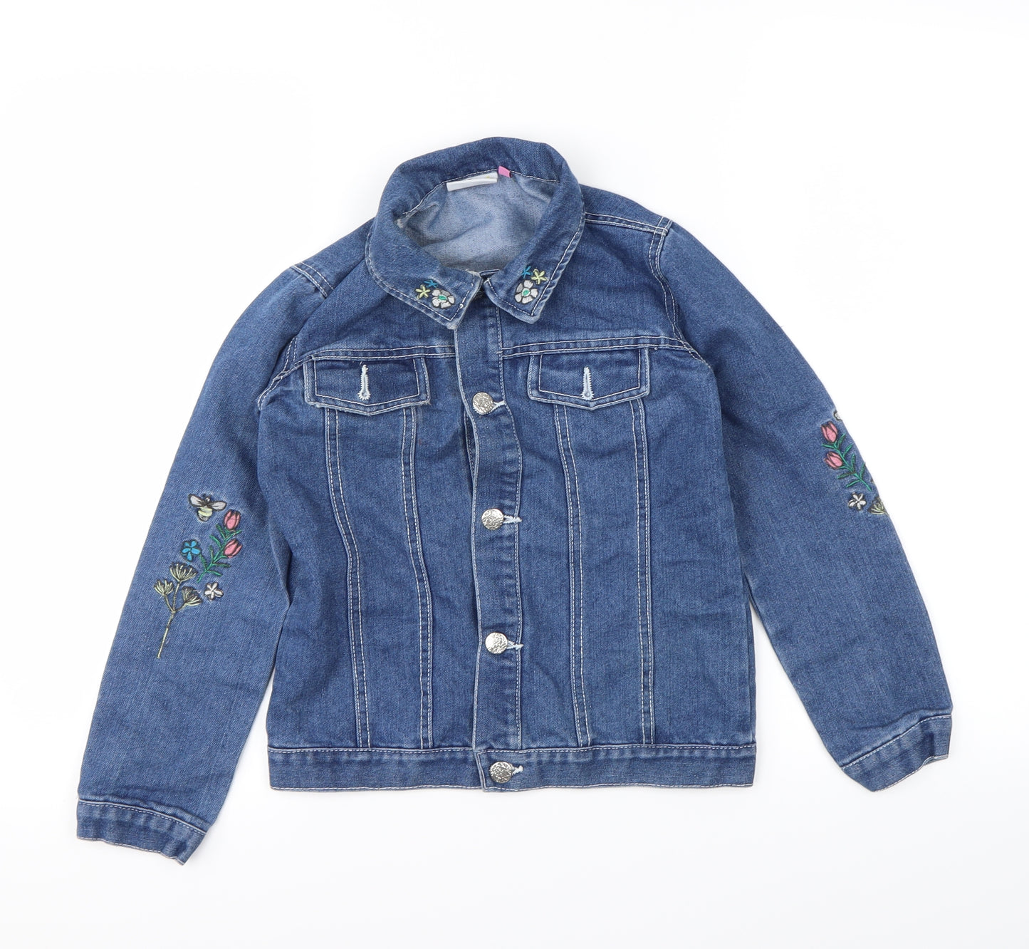 Hullabaloo Girls Blue Floral Denim Jacket  Size 8-9 Years