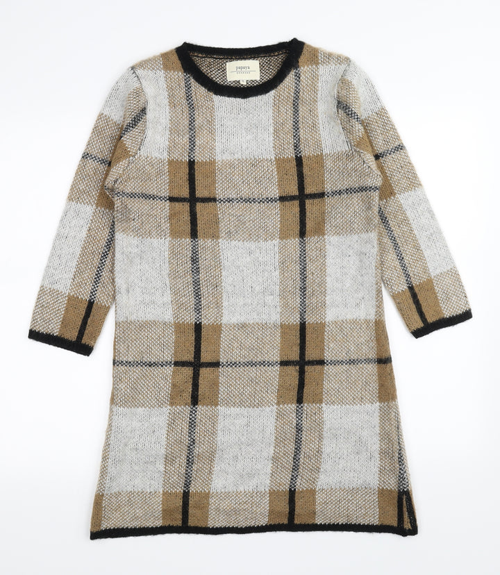 Papaya Womens Brown Plaid  Bodycon  Size S