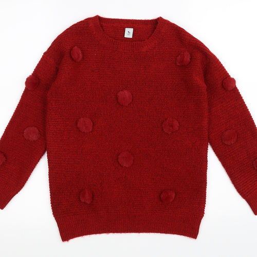 TU  Girls Red   Pullover Jumper Size 9 Years  - pom poms