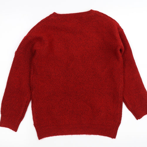 TU  Girls Red   Pullover Jumper Size 9 Years  - pom poms