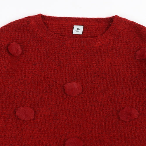 TU  Girls Red   Pullover Jumper Size 9 Years  - pom poms