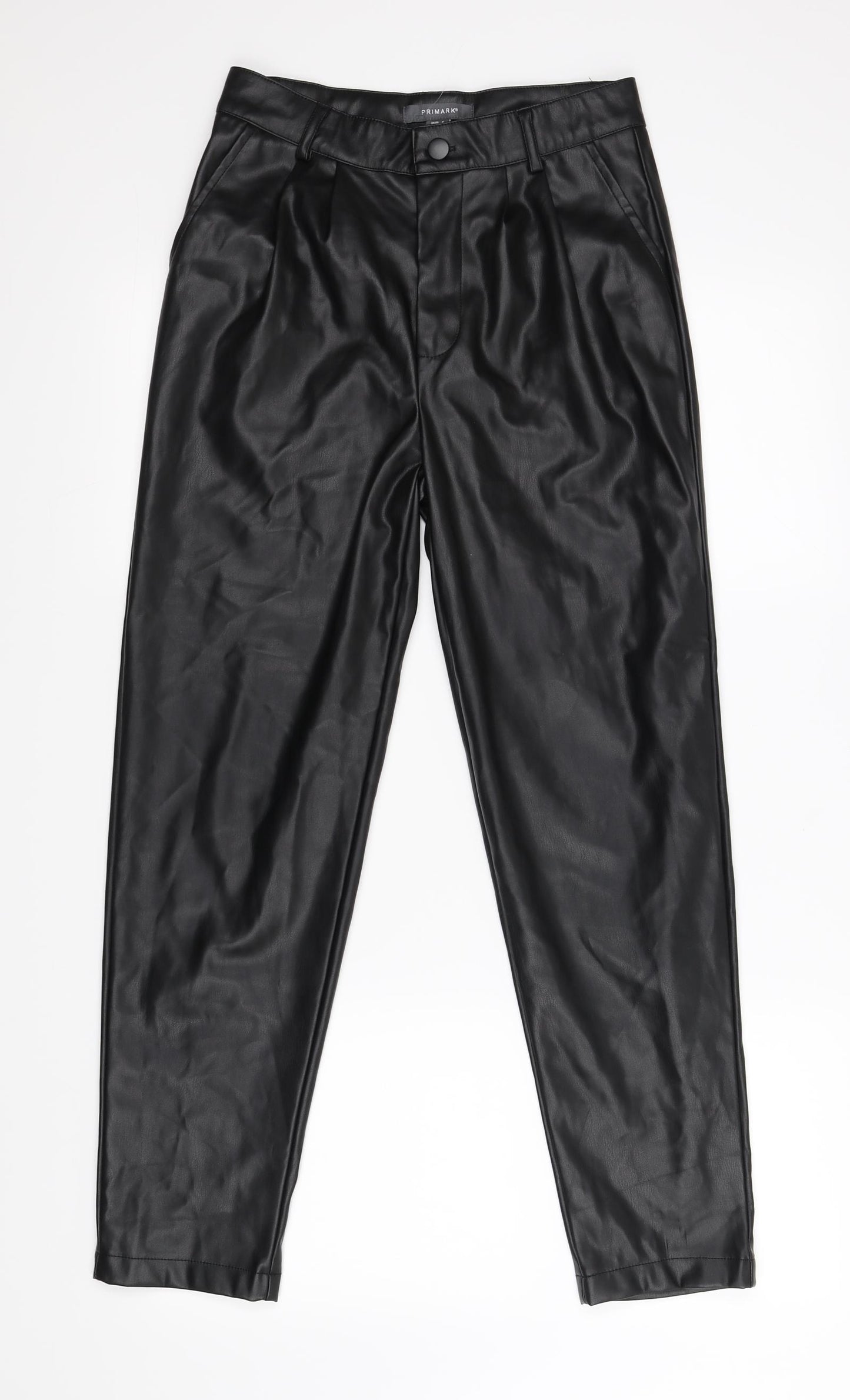 Primark Womens Black   Cropped Trousers Size 8 L25.5 in - faux leather
